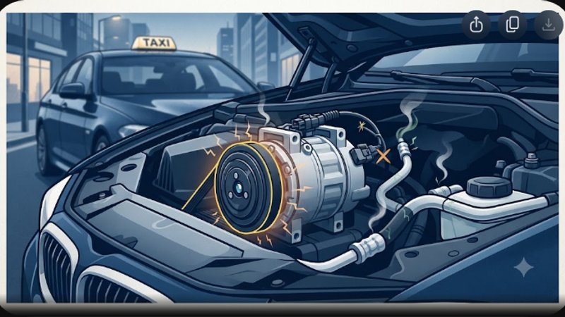 Иллюстрация компрессора BMW в современном стиле для статьи о симптомах его неисправности